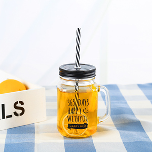 Tùy chỉnh rỗng giá rẻ 16oz 500ml rõ ràng uống Jar thủy tinh <span class=keywords><strong>Mason</strong></span> Mug với xử lý và ống hút - Product Image 4