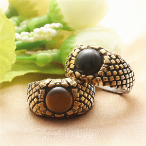 Men's Stainless Steel Snake Pattern <b>Ring</b> With Brown Stone Geometric Design Casual Jewelry - Product Image 4