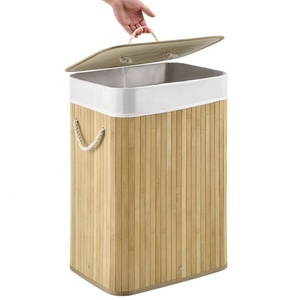 Cesto de Ropa Plegable Multifuncional de Bambú <span class=keywords><strong>con</strong></span> Tapa y Forro Extraíble, Contenedor Rectangular para Almacenamiento de Ropa Sucia - Product Image 5