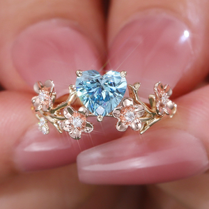 Personalized flower design 18k 14k yellow gold <b>ring</b> Heart Cut blue IGI certificate lab grown <b>diamond</b> <b>ring</b> fashion fine jewelry - Product Image 3