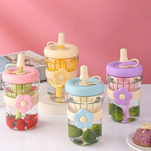 Wholesale Cute 500ml Glass Water Tumbler with Straw <b>Tea</b> <b>Infuser</b> Portable Fruit Infused Travel Cup for Home Party Females - Product Image 1