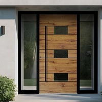 Porte d'entrée principale extérieure haute sécurité, robuste, coupe-vent, en bois et aluminium avec poignée