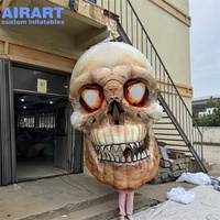 Grande décoration d'Halloween en forme de crâne gonflable, tête de squelette gonflable aux yeux de feu pour événements d'Halloween en plein air, accessoire effrayant pour la cour