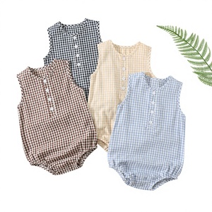 Combinaison bébé unisexe en coton, sans manches, à carreaux multicolores, nouveau style, barboteuse pour nouveau-né, vêtements pour bébé - Product Image 1
