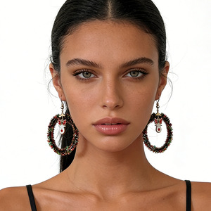 Pendientes de Aro Geométricos Navideños con Adornos de Renos en Aleación Esmaltada, Colgantes de Moda Festivos para Mujer - Product Image 3