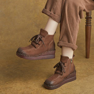 Envío Gratis, Botas de Plataforma con Cordones de Cuero Genuino Hechas a Mano, Estilo Retro, Regalo Exprés Gratis para Él - Product Image 1