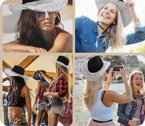 Sombrero de Vaquero Unisex de Fieltro con Diamantes Brillantes, Sombrero de Vaquera Rosa Brillante con Pedrería para Hombres y Mujeres, para Deportes, Fiestas al Aire Libre, Disfraces - Product Image 4