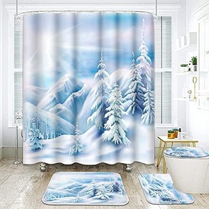 Blue Winter Forest Scene Polyester Shower Curtain Bathroom Curtain Digital Print Custom Print Waterproof Bulk Wholesale Modern - Product Image 6