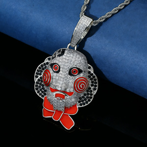 Collar con colgante de máscara de <span class=keywords><strong>muñeco</strong></span> de sierra con micro pavé de circonitas cúbicas, estilo hip-hop llamativo y robusto, para hombre y mujer - Product Image 2