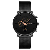 Jam Tangan Pria Quartz Tiga Jarum Model Kalender Fashion Terlaris dengan Tali Mesh Milanese