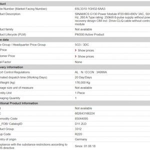 Variador de Frecuencia de Análisis Avanzado 6SL3310-1GH32-6AA3 S120 250KW, Módulos Inversores VFD, Componentes de Accionamiento - Product Image 3