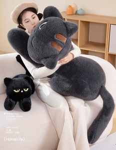 Oreiller en peluche chat noir moelleux de 60 cm, long chat <span class=keywords><strong>gris</strong></span> couché sur du coton PP, cadeau pour les filles - Product Image 6