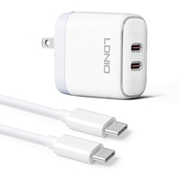 Chargeur mural pliable LDNIO A2528C avec prise US/EU/UK, PD 3.0, double port USB C, charge rapide, sortie 35W, chargeur Type C pour iPhone 14 13
