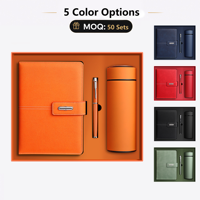 Ensemble cadeau d'entreprise personnalisé avec logo promotionnel 3 en 1 avec carnet en cuir PU A5, stylo et thermos pour usage professionnel au bureau