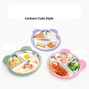 Assiette en acier inoxydable SUS304 de haute qualité sans BPA avec ventouse en silicone, compartimentée, motif animal de dessin animé, écologique, pour repas d'enfants - Product Image 4