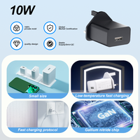 Chargeur mural USB-A 5V 2A 10W à port unique, versions prises AU US EU UK, blanc/noir, personnalisation du logo gratuite, vente en gros, OEM, ODM, approvisionnement en vrac