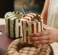 Tasse à café en céramique vintage rétro rayée peinte à la main pour couples, idéale pour le bureau, le thé de l'après-midi et le petit-déjeuner