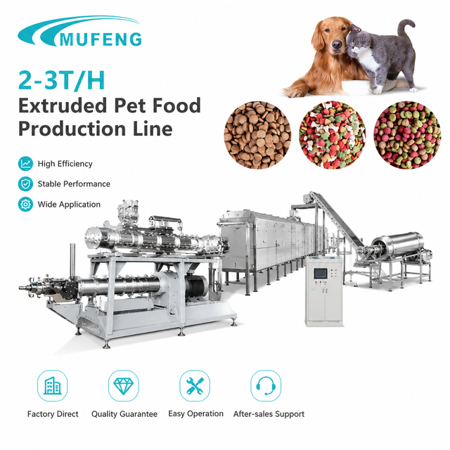 2-3TPH Mufeng Full Auto Big Capacity Pet Dog Food Making Machine Production Line Stainless Steel Provided Twin Screw Extruder
