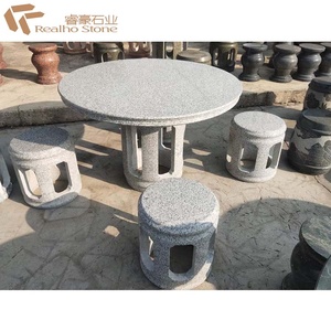 Table et chaises en pierre de marbre gris pour jardin - Product Image 3