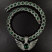 Collier unisexe de luxe léger, style niche, avec pendentif Ailes d'Ange, serti de diamants taille Asscher émeraude et pavé, sur chaîne à maillons Rock Candy, style Hip