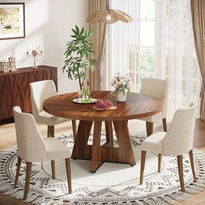 Mesa de Comedor Redonda para 4 Personas, Mesa de Comedor Redonda Pequeña Estilo Rústico con Base Elegante, Mesa de Cena Rústica para Cocina del Hogar - Product Image 2