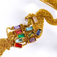 Chaîne de luxe en acier inoxydable Zircon carré coloré Colliers de mode ras de cou à clavicule plaqué or 18 carats