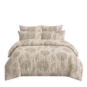EU Dropshipping <b>Neutral</b> Tropical Foliage <b>Bedding</b> <b>Set</b> Beige Polyester Quilt Cover Poland Local Stock 3 Piece - Product Image 1