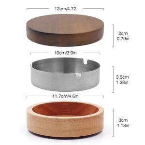 Cendrier rond moderne en bois avec design coupe-vent en acier inoxydable, sans fumée, pour la maison et l'hôtel - Product Image 2