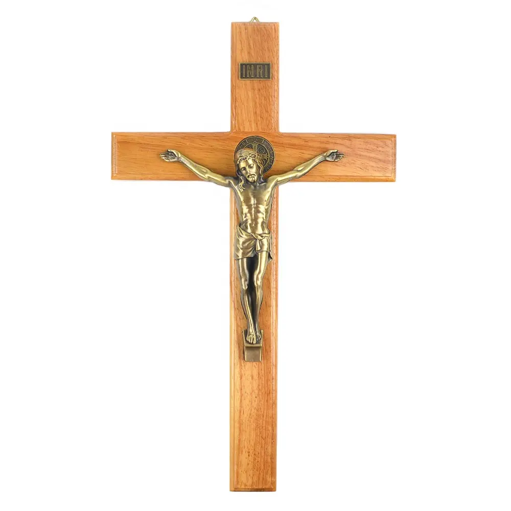 Madeira católica jesus 380mm saint benedict, decoração de parede religiosa grande, crucifixo