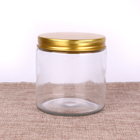 Stoples Kaca dengan Tutup Logam Mulut Lebar 16oz 9oz 6oz 8oz 4oz 12oz Stoples Kaca Sisi Lurus Stoples Lumpur