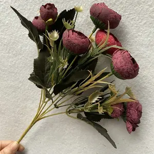 Décoration d'intérieur, bouquet de petites roses en soie <span class=keywords><strong>pas</strong></span> <span class=keywords><strong>cher</strong></span>, arrangements floraux, vente flash, 8 têtes de roses - Product Image 5