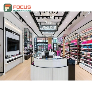 Modern Designer Store Brushed Stainless Steel Glass Display Case Installation Service Cosmetic Display Cabinet - Product Image 2
