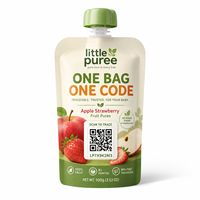 Aangepaste één zak één code babyvoeding spuitzak met unieke QR-code appel-aardbeienpuree verpakking