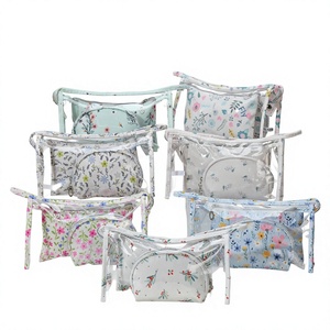 Floral Print Three-Piece Zipper Closure Casual Waterproof Makeup Bag Set PVC <strong>Travel</strong> Portable Everyday Use <strong>Washbag</strong> - Product Image 1