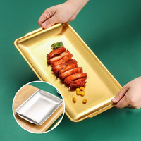 Plateaux de service de Buffet d'hôtel de forme personnalisée, assiettes en argent de qualité alimentaire, assiettes à rôtir 201 et 304, plateau en acier inoxydable doré de 32cm