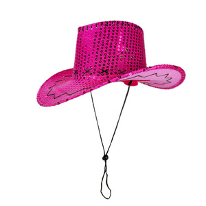 Sombrero de vaquera rosa para fiesta Sombrero de vaquero Halloween Chirstma Western Pink Sequin Sombreros de vaquero para mujer - Product Image 5