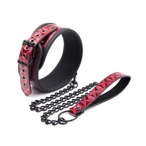 Adulto Brinquedo PU Couro Pescoço Restraint Fetiche Escravo Pescoço Collar Com Trela Bdsm Bondage Para Casais Quarto Sexo Jogo Jogar