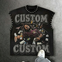 T-shirt sans manches vintage de haute qualité avec rivets, style hip-hop, motif graphique Rasta, coupe oversize, débardeur personnalisé pour homme
