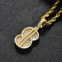 Pendentif en argent 925 avec charme dollar, style hip-hop, brillant, serti de zircon cubique, baguette rotative, pour cadeau