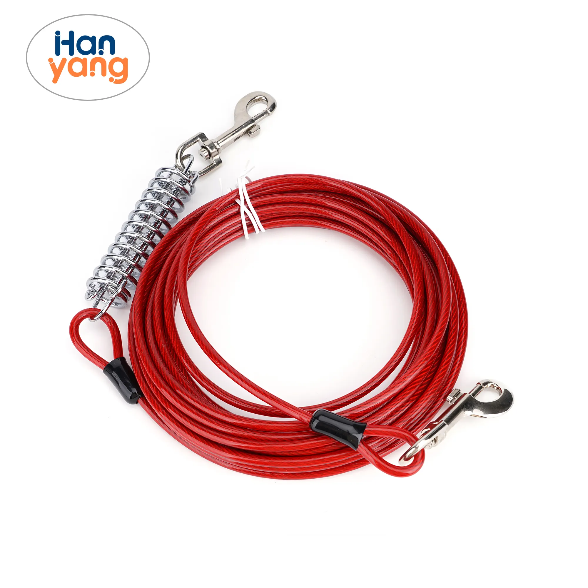 Cable de amarre personalizado HanYang OEM para perros con resorte mejorado y ganchos giratorios de metal para mascotas, Correa larga reflectante resistente para perros