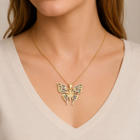 Collier Papillon Tendance en Laiton Plaqué Or 14K, Pendentif Vintage Personnalisé avec Zircons Colorés, Breloques Unisexe