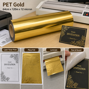 Rouleau de film réactif pour toner d'imprimante laser pour plastifieuse, invitations DIY, certificats, finition brillante ou mate, or ou argent - Product Image 1