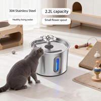 Fontaine à eau automatique pour animaux de compagnie avec fenêtre de visualisation, distributeur d'eau pour chat avec sortie papillon, 2,2 L, en acier inoxydable 304