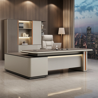 Bureau de direction de luxe à finition brillante ou bureau simple à double face avec armoire pour un seul manager