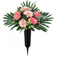 Arrangement floral patriotique avec vase à piquet drapeau américain, décoration extérieure durable pour cimetière, hommage funéraire