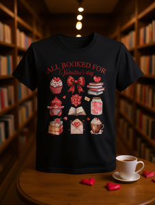 T-shirt stampata per San Valentino da donna, girocollo, manica normale, stile casual, design per amanti dei libri, tessuto in jersey di cotone 100%. - Product Image 2