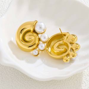 1 Par de Pendientes de Perlas con Textura de Concha Espiral Dorada - Joyería Ligera y Elegante para el Uso Diario - Product Image 2