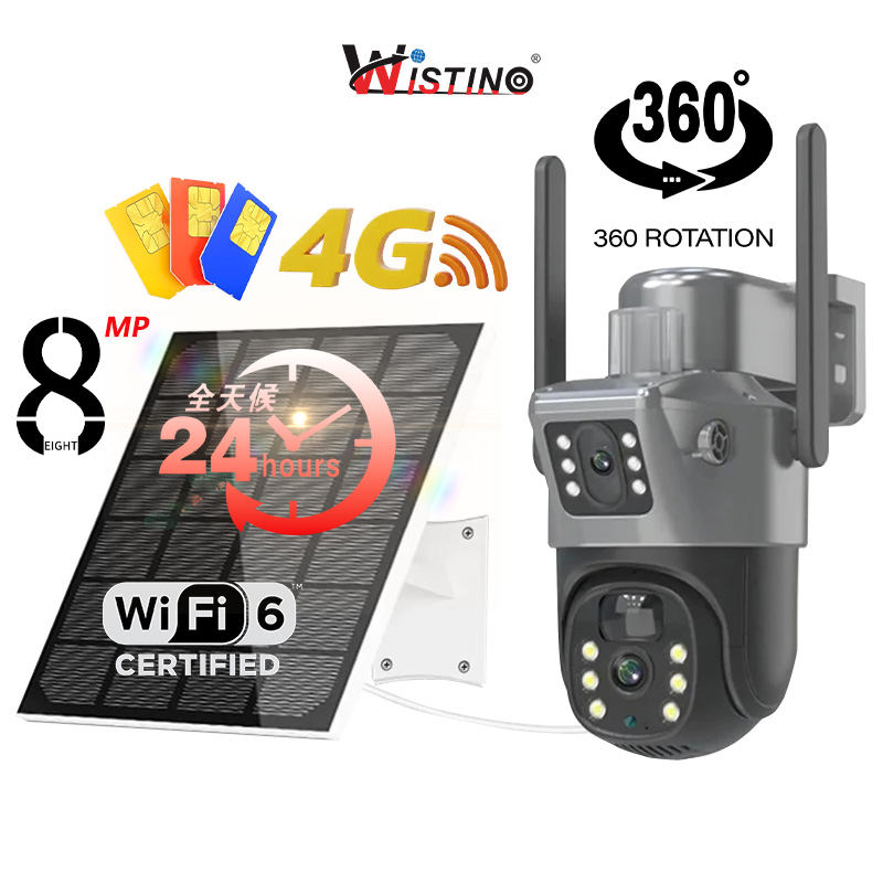 Wistino 4K наружная камера видеонаблюдения 4G SIM Cloud IP PTZ маломощная солнечная улица 4 МП CMOS карта памяти Micro SD WIFI