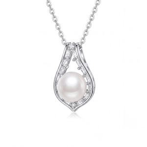 Elegant Teardrop Hollow CZ Large Freshwater Pearl Pendant Necklace <b>Silver</b> Plated Copper Jewelry Flame Shape <b>Choker</b> Women Bridal - Product Image 1