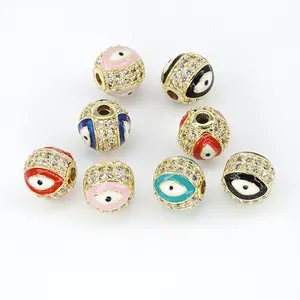 10mm Eye shape Beads for Jewelry Making Round Epoxy Spacer Gold Plated Jewelry Bracelets Cubic Zirconia DIY Jewelry Accessories